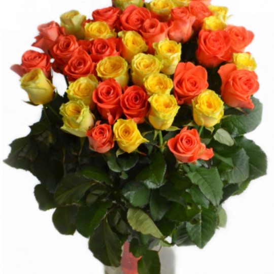 Оранжевые и желтые розы 50 см
