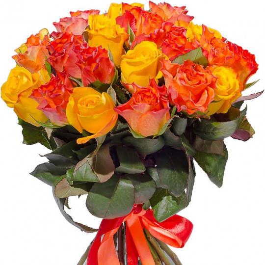 Yellow and orange roses 40 cm. Changeable amount of rose in bouquet