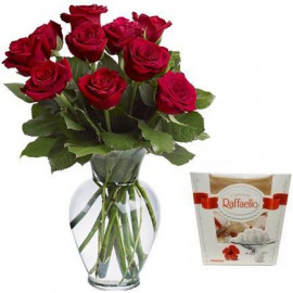 11 Red roses 50 cm and Rafaello