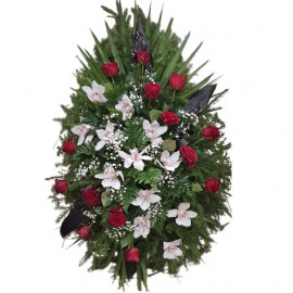 Mourning wreath of roses and orchids