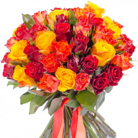 35 sarkanas, dzeltenas un oranžas rozes 40 cm