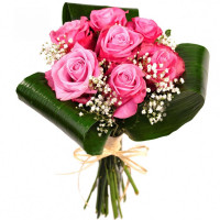 Bouquet of 7 pink roses 40 cm