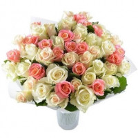 51 белая и розовая роза 50 см